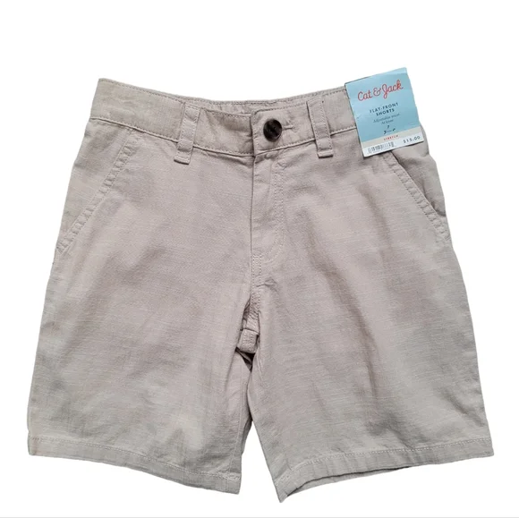 Tan Boys Pull On Woven Flat Front Shorts at Knee - Cat & Jack Adjustable Waist - Picture 2 of 11